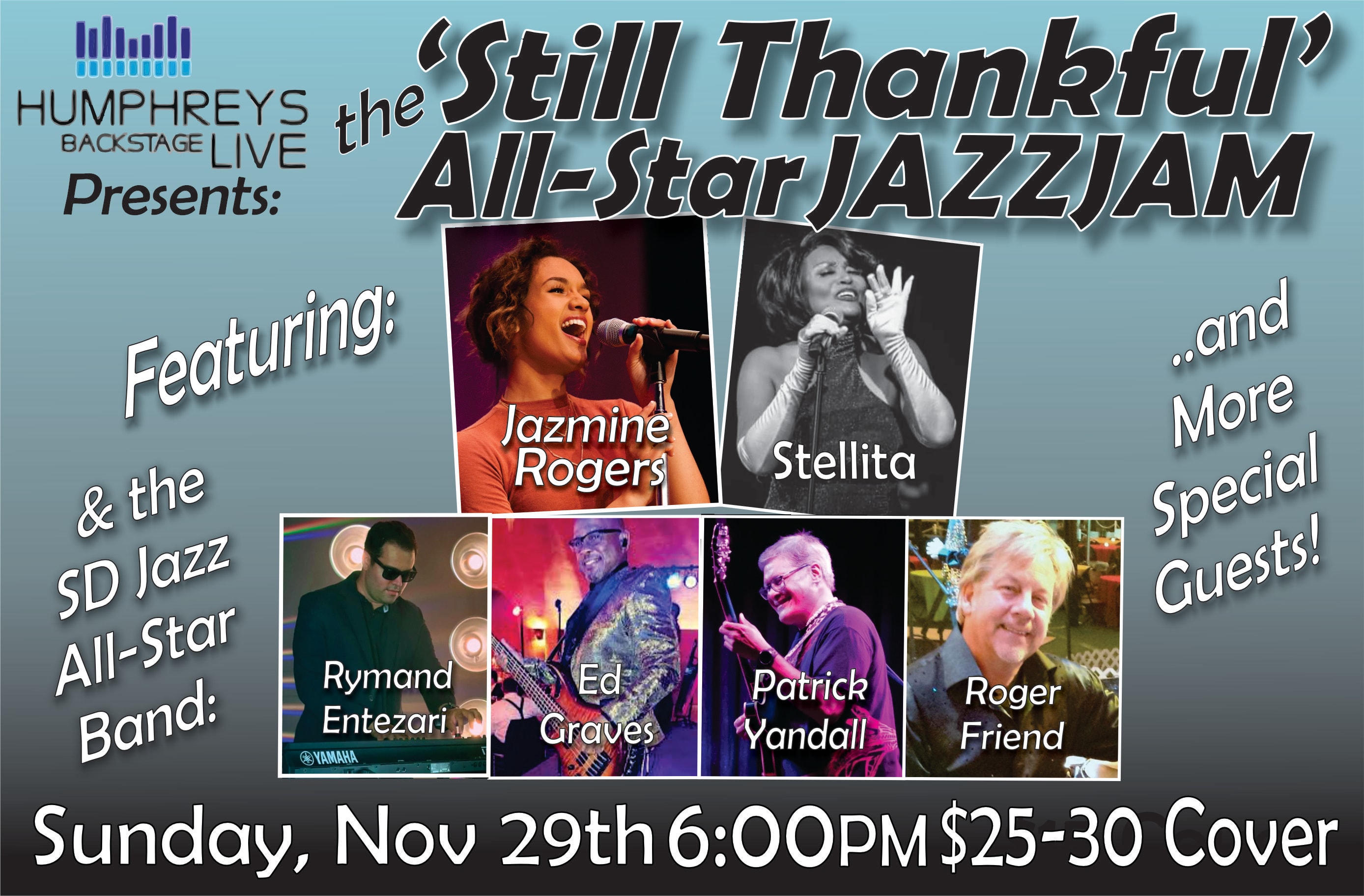 Event flier for With SD Jazz All-Stars at Humphreys Backstage Live!